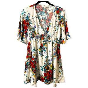 Lovestitch Womens Size Small Mini Dress Deep V Short Sleeve Cottagecore Floral